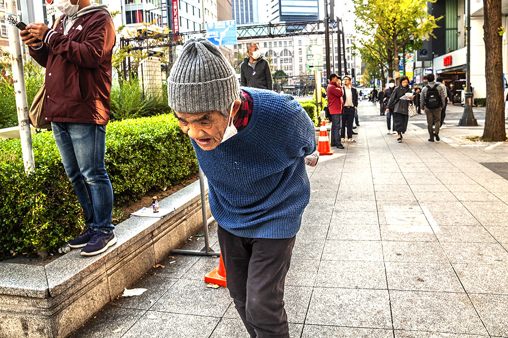 Old man walking--Osaka