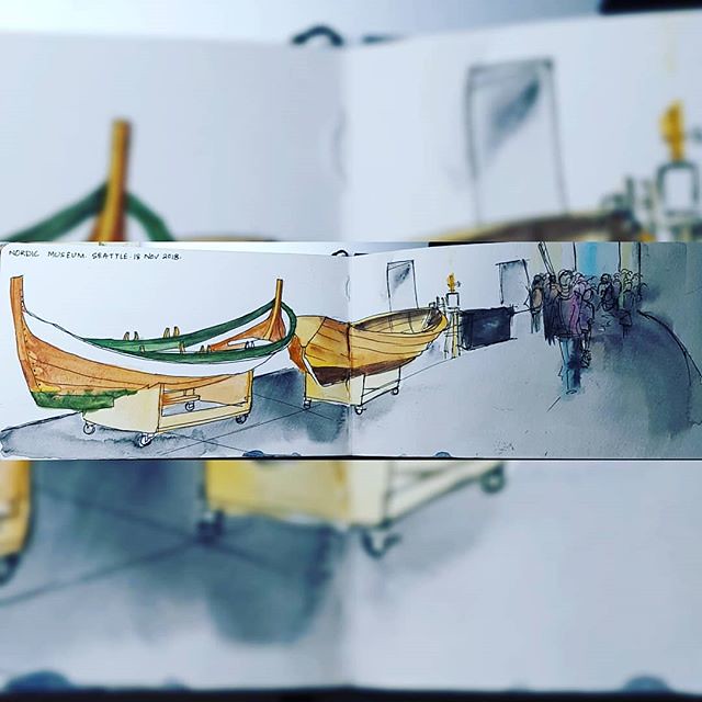 The boats in the #nordicmuseum in #seattle during #yulefest or #julefest #scandinavianhistory #boats #uskseattle #urbansketchers