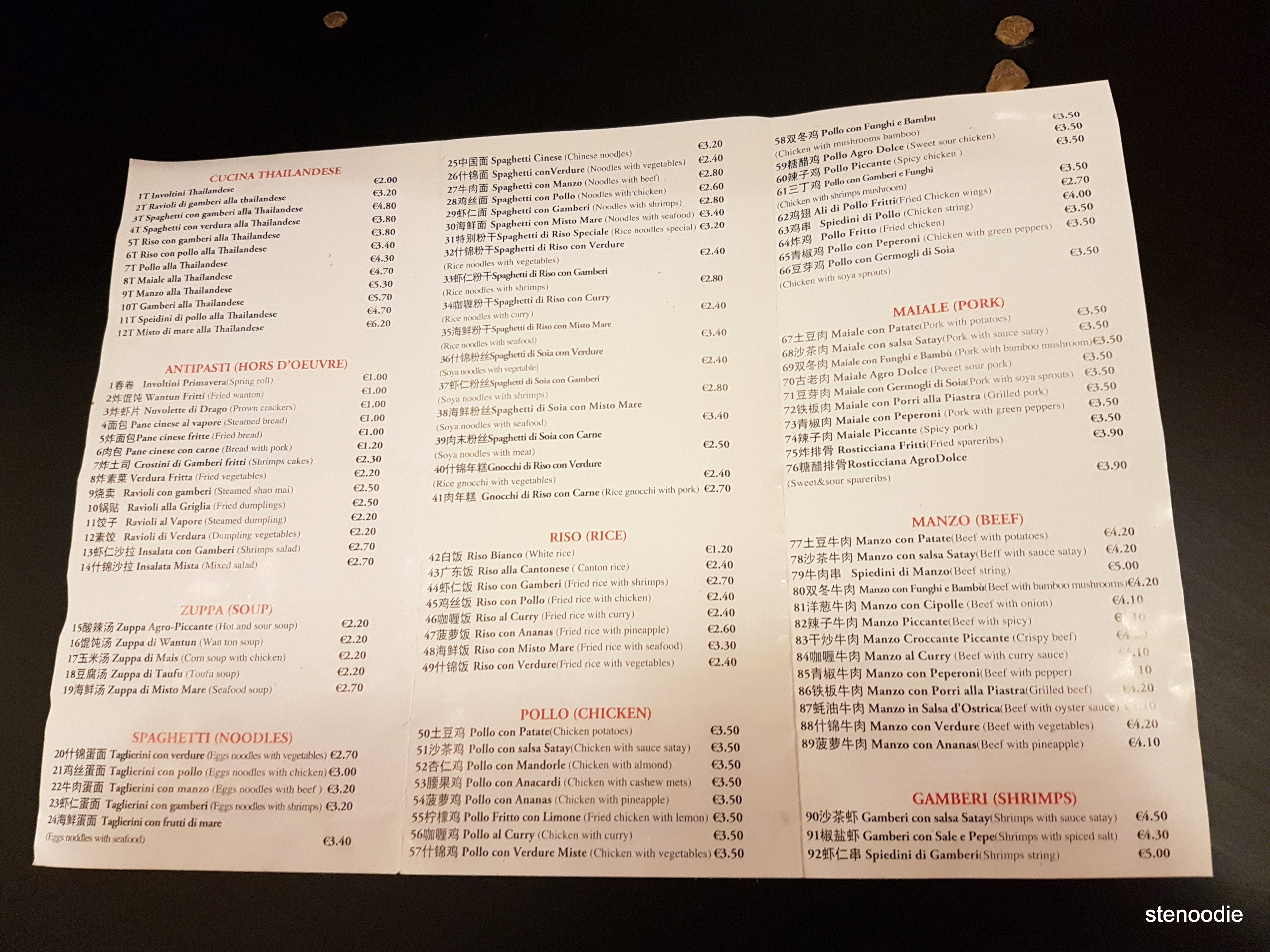 Rosticceria Girasole menu and prices