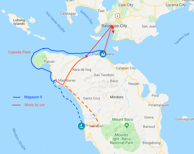 Puerto Galera to Sablayan, Map
