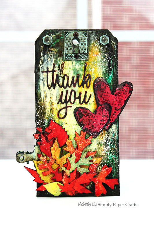 Meihsia Liu Simply Paper Crafts Mixed Media Tag Thank You Fall Thanksgiving Simon Says Stamp Tim Holtz 1