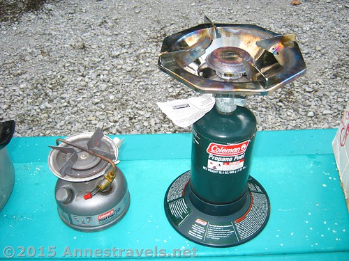 The Coleman Sportster Duel Fuel (L) and Coleman Single Burner Propane (R) Stoves