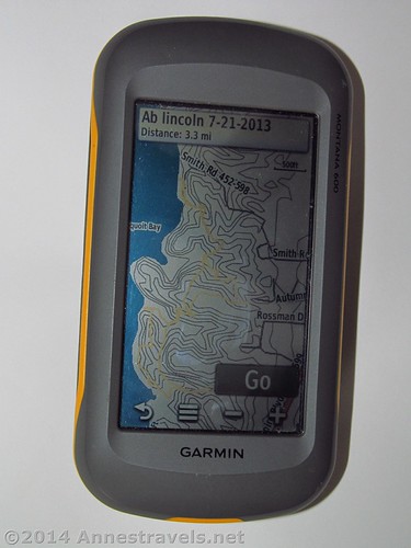 An example of a map with a yellow GPS track on the Garmin Montana 600 GPS