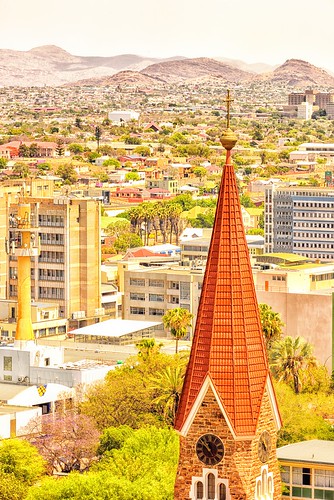 nimmsrestaurant city skyline architecture cross church steeple africa namibia windhoek christuskirche