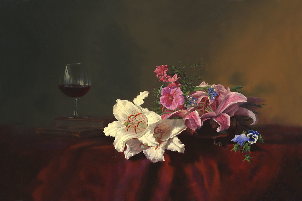 Алексей Антонов «Бокал вина и букет цветов»