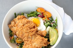 Arugula and Egg Salad with Fried Chicken