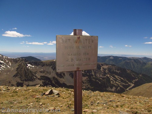 The sign marking the summit of Mount Walter, Carson National Forest, New Mexico