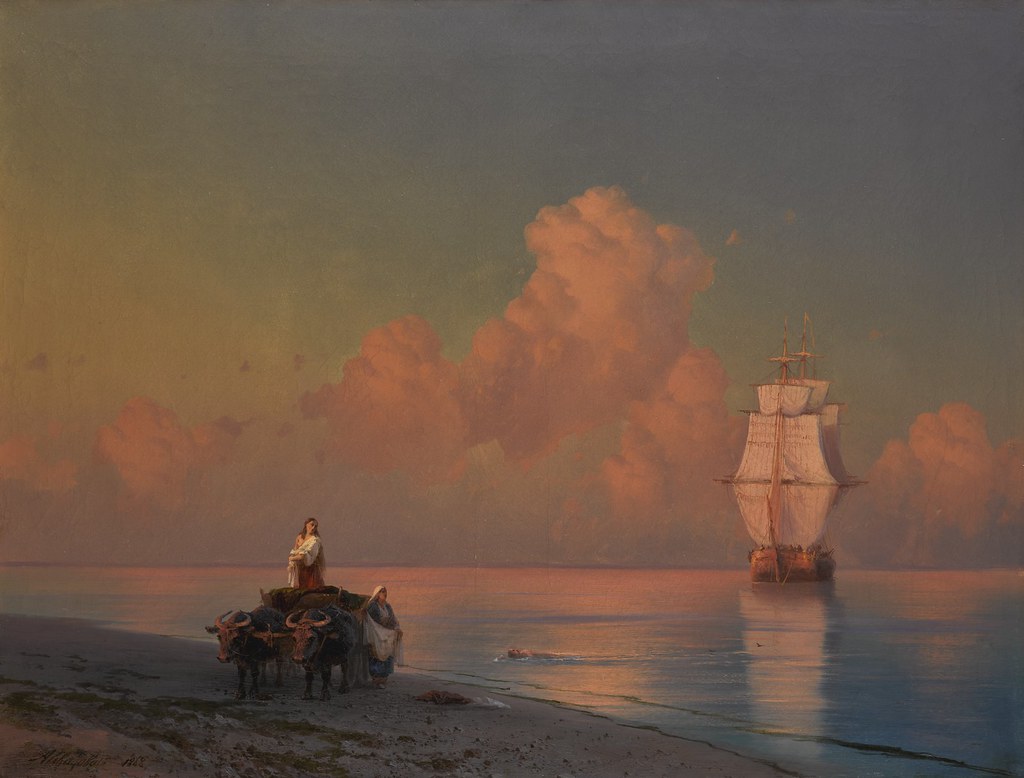 Иван Айвазовский «Повозка, запряженная буйволами на побережье», 1868 г.
