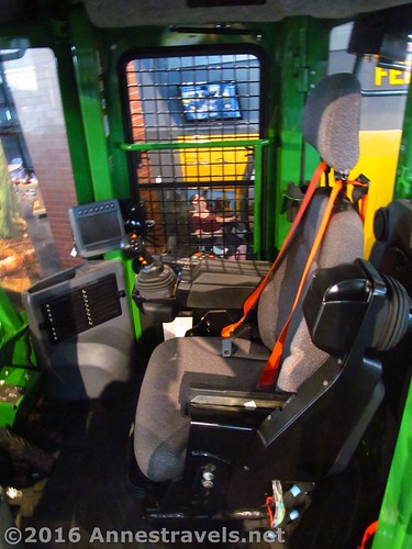 The interior of a tractor's cab at the John Deere Pavilion in Moline, Illinois