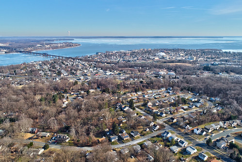 winter aerial drone havre de grace maryland md town chesapeake bay