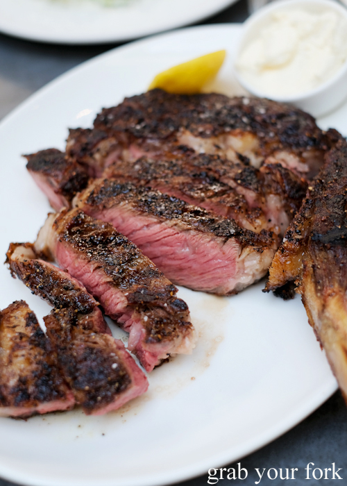 800g wood-grilled rib eye steak at Totti's by Merivale in Bondi