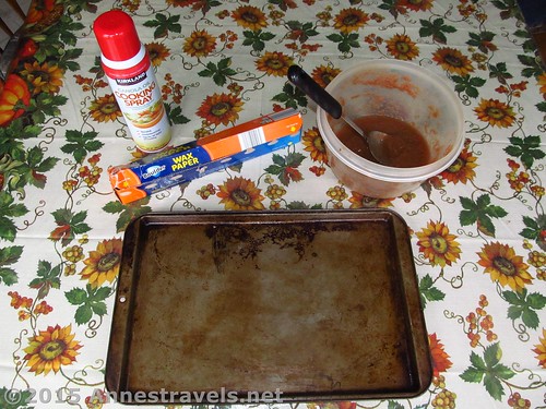 What you'll need to make dried applesauce - baking sheet, waxed paper, cooking spray, and, of course, applesauce!