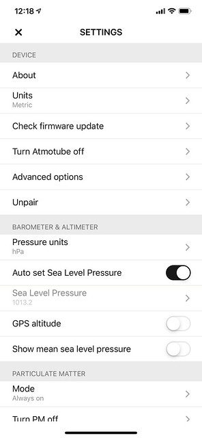 Atmotube iOS App - Settings