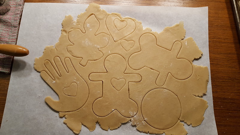 Cookies cut out, starting to trim the dough, Holiday Butter Cookies, December 2018