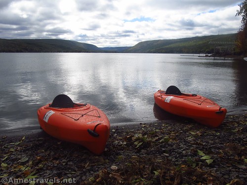 Our two kayaks pulled up for the next round of paddlers, Honeoye Lake, New York