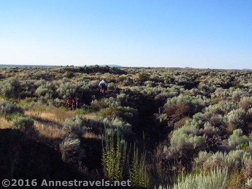 Following a trail-less crack of ancient lava in Lava Beds National Monument, California