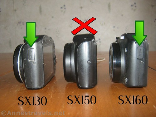The Canon PowerShot SX130 and SX160 have a button battery, while the SX150 does not