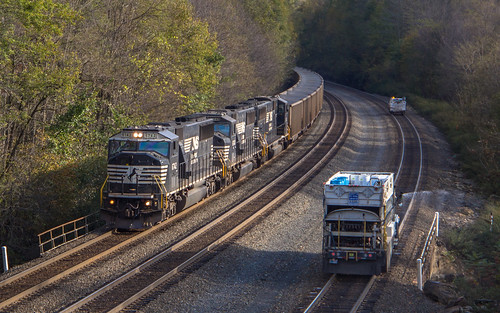 locomotive train railroad norfolk southern coal consist freight sd60i 6742 ns 537 sprayer truck asplundh division cassandra pa pennsylvania