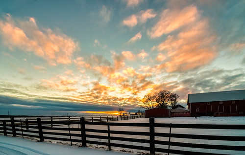 elkhart elkhartcounty hdr hff indiana nikon nikond5300 outdoor barn clouds cold evening farm fence geotagged outsinde rural sky snow sunset tree trees winter