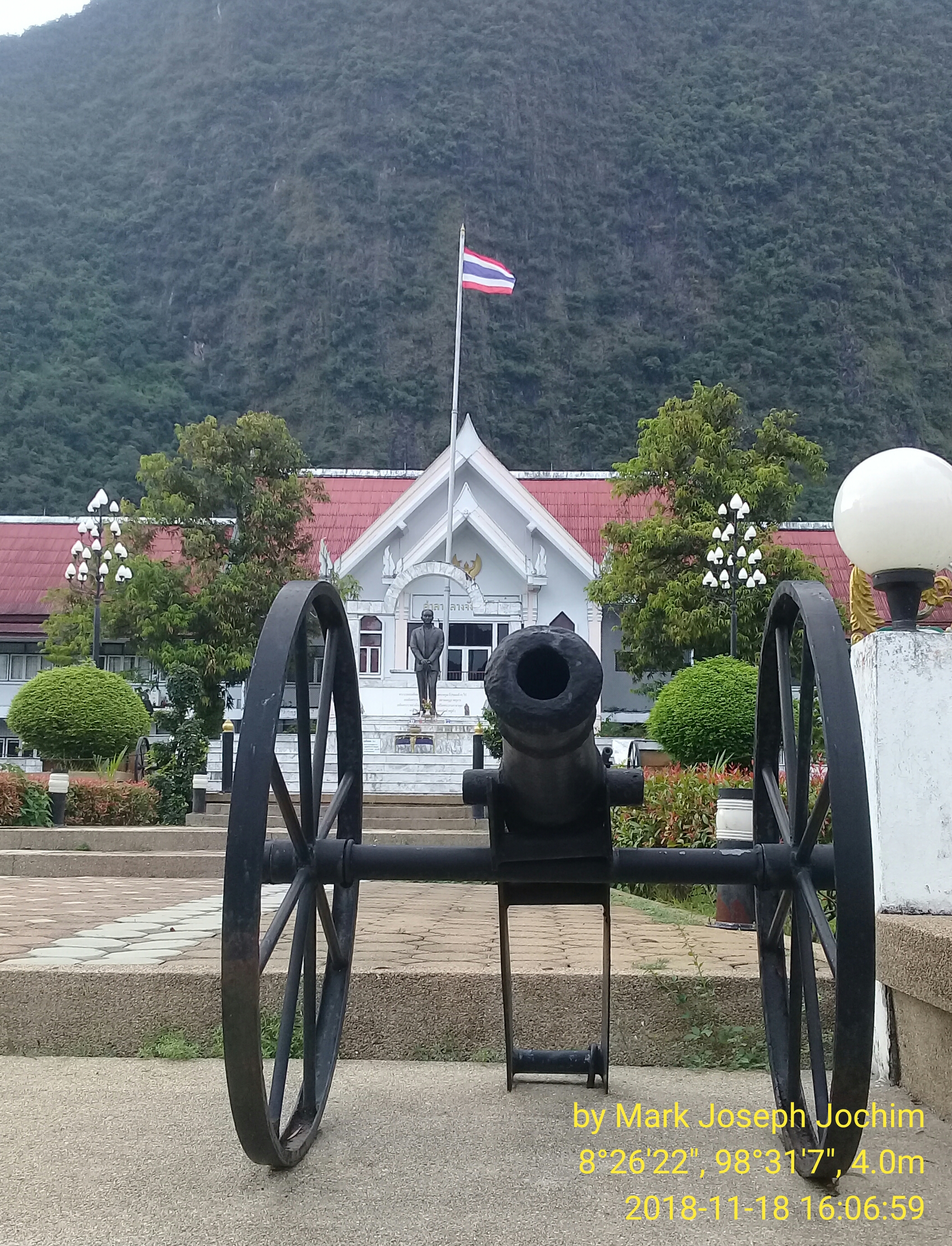 Cannon outside of Phang Nga Provincial Hall in Phang Nga Town, Thailand. Photo taken by Mark Joseph Jochim on November 18, 2018.