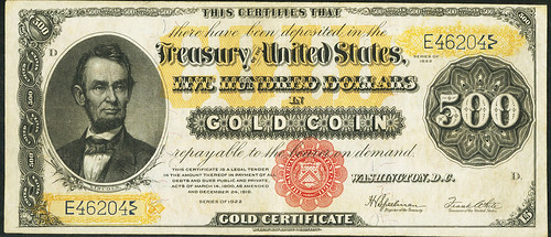 1922 $500 Gold Certificate