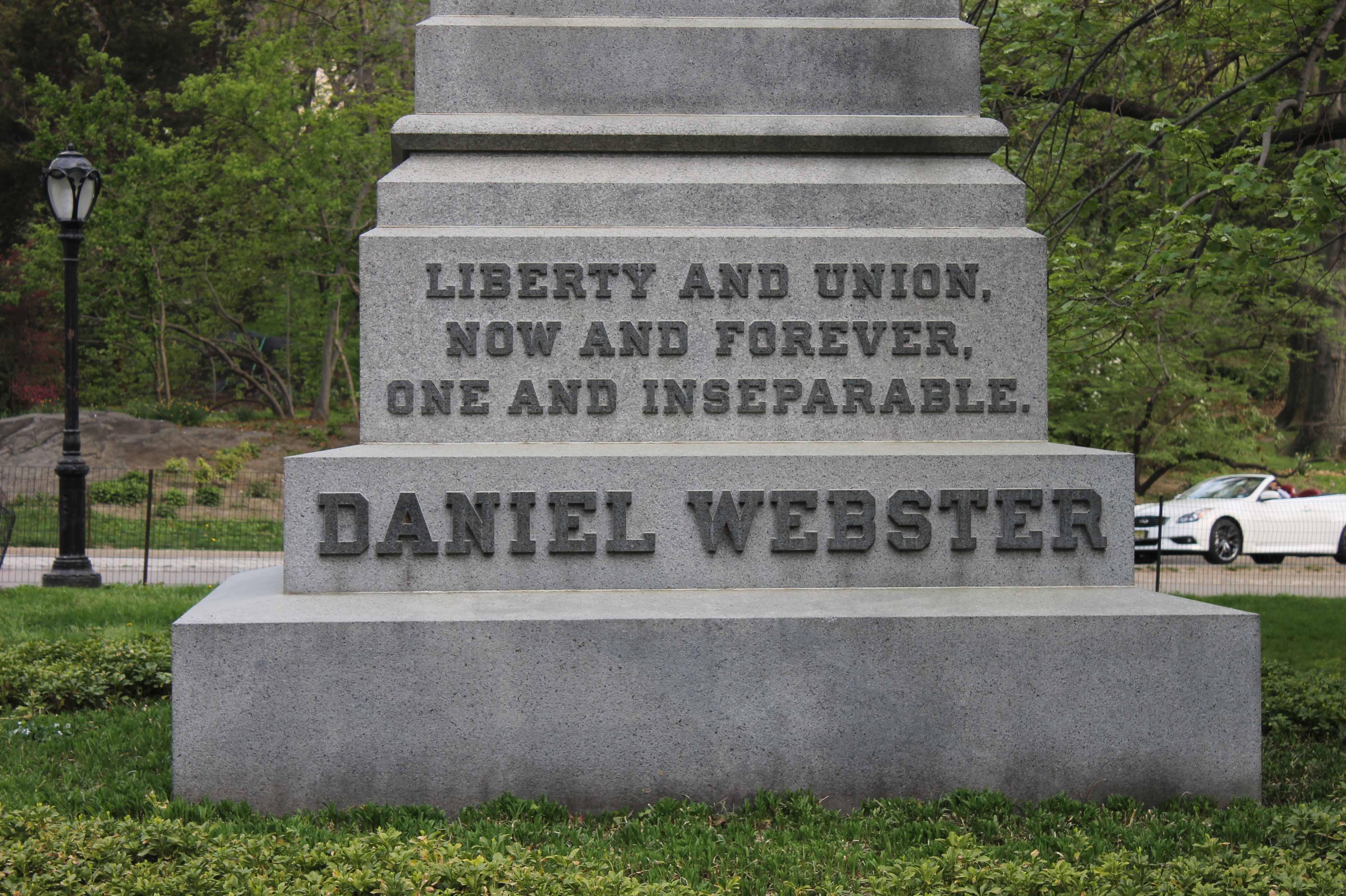 Daniel Webster monument in Central Park, New York City. Photo taken on May 5, 2015.