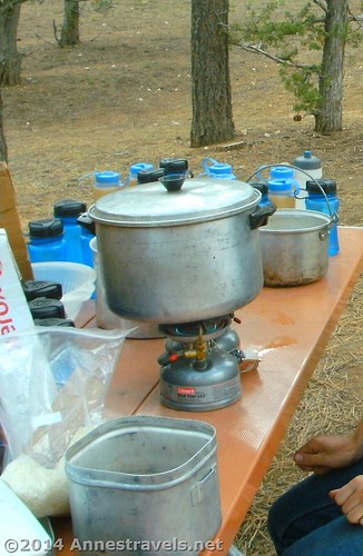 The Coleman Dual Fuel One-burner Campstove in use