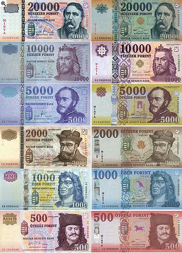 Hungary banknotes old and new fronts