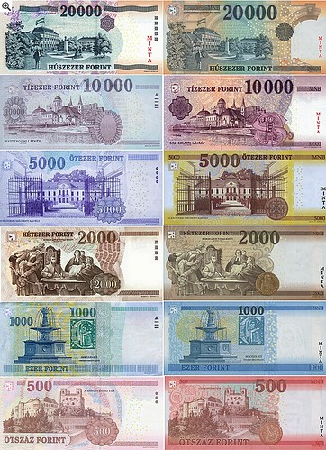 Hungary banknotes old and new backs
