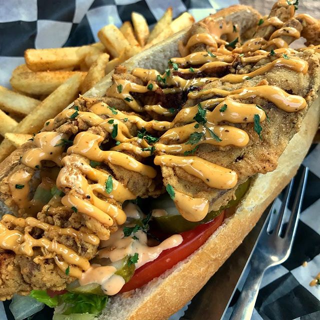 Soft-shell crab po-boys is the way to post game. #sicem #buhc2018