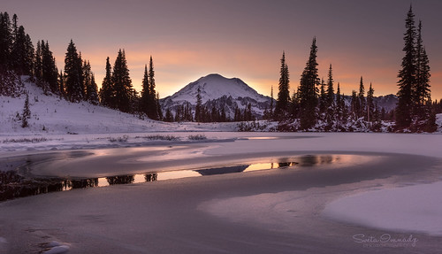 nature landscape mountains mtrainier mtrainiernp wa tipsoolake frost ice sunset reflection snow