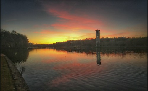 sunset belltower campanile greenville sc lake water sky