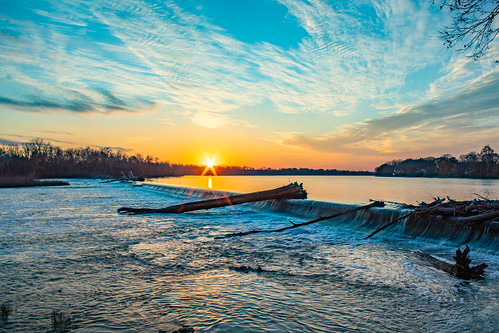 dam sunset sky water river
