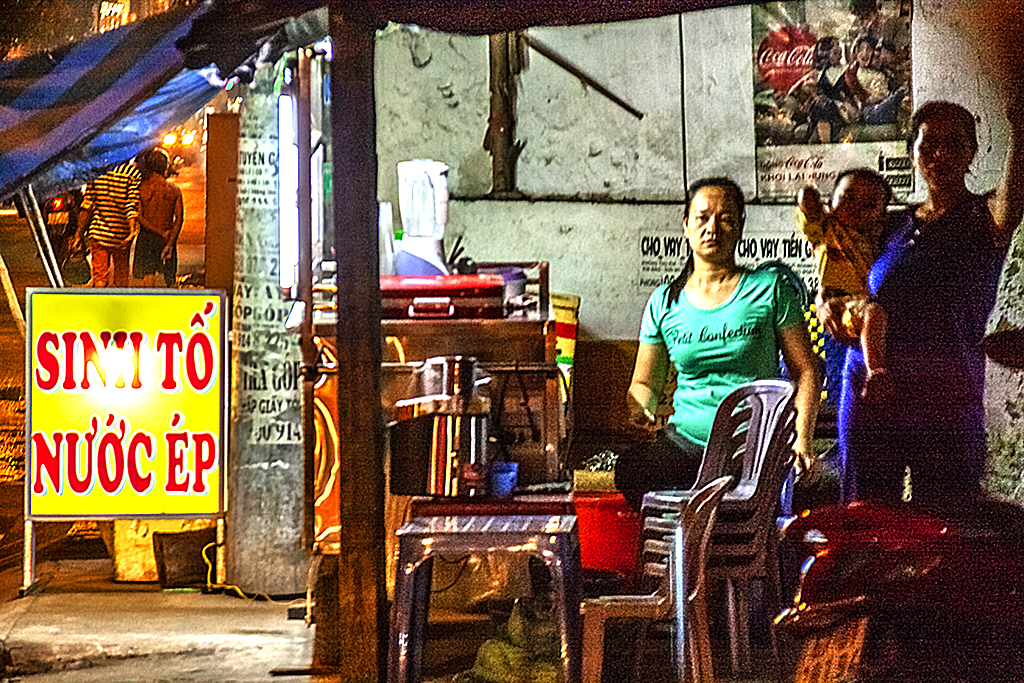 Fruit juice place at night in District 6--Saigon
