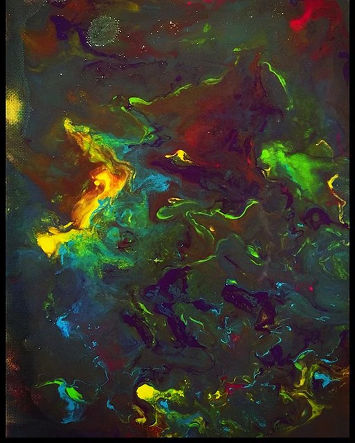I made a really ugly painting yesterday with drippings from the fluid art. Josh took this photo of it and sent it to me last night. “That looks better than I remember it,” I told him. “I enhanced it to match my imagination,” he replied. 🌈
