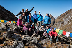 Group of trekkers at Tempe La pass - Wangdue Phodrang district - Snowman Trek - Bhutan