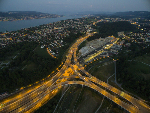 zurich switzerland schweiz highway crossing traffic aerialphotography dusk