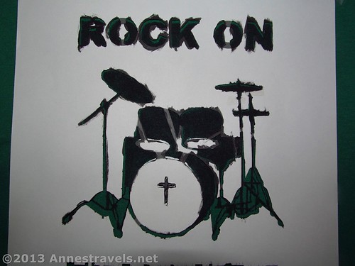 A stencil I used once for a very special t-shirt - note how I used the free-hand technique for the intricate drum and cymbal stands