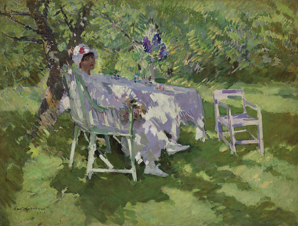 Константин Коровин «Дама в белом, сидящая в саду», 1915 г.