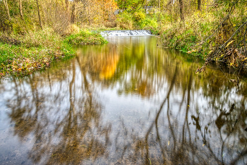 bonneyvillemillcountypark hdr indiana littleelkhartriver nikon nikond5300 outdoor autumn color fall geotagged leaf longexposure park reflection reflections river tree water bristol unitedstates waterfall