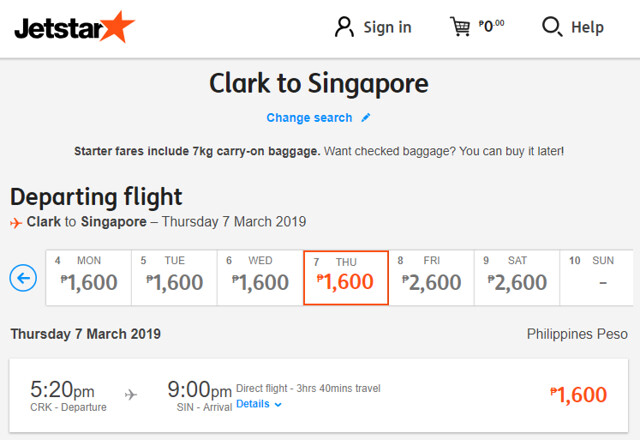 Clark to Singapore Jetstar Promo
