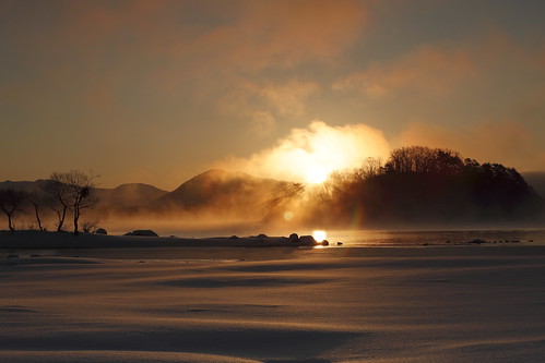 sunrise 日の出 mist lake morninghaze