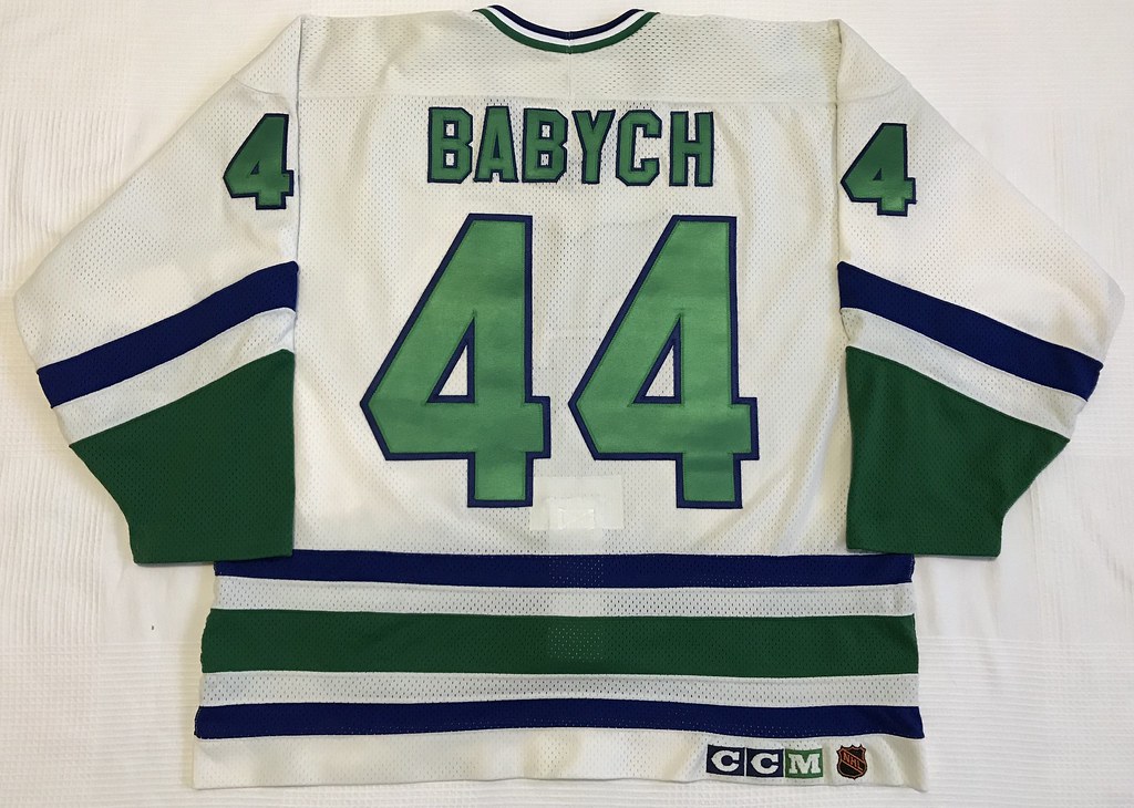 1990-91 Dave Babych Hartford Whalers Home Jersey Back