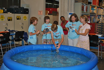 Students from Waterbotics Camp preparing for underwater test
