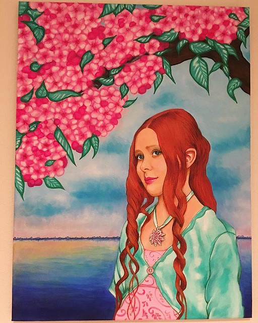 New painting in my Etsy shop! “Red haired girl with pink flowers”. 🌸🌸🌸