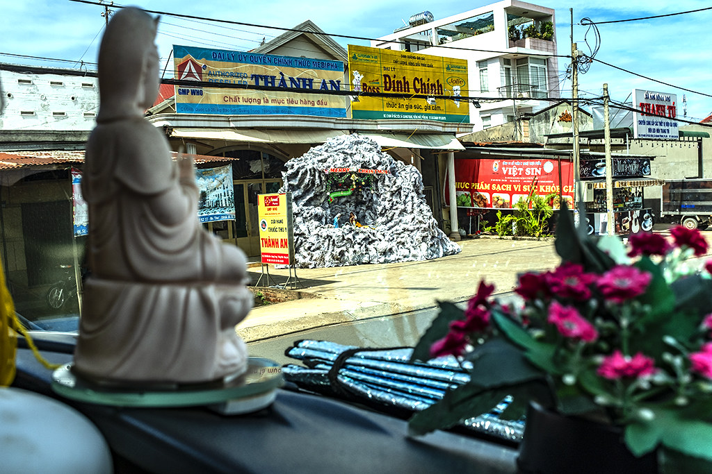 Nativity scene glimpsed from passing car--Thong Nhat