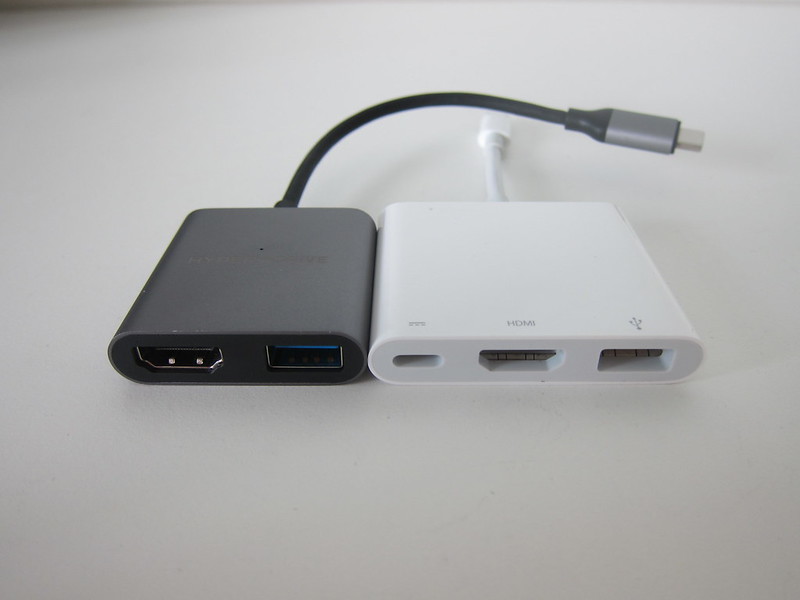 HyperDrive 4K HDMI 3-in-1 USB-C Hub vs Apple USB-C Digital AV Multiport Adapter - Front