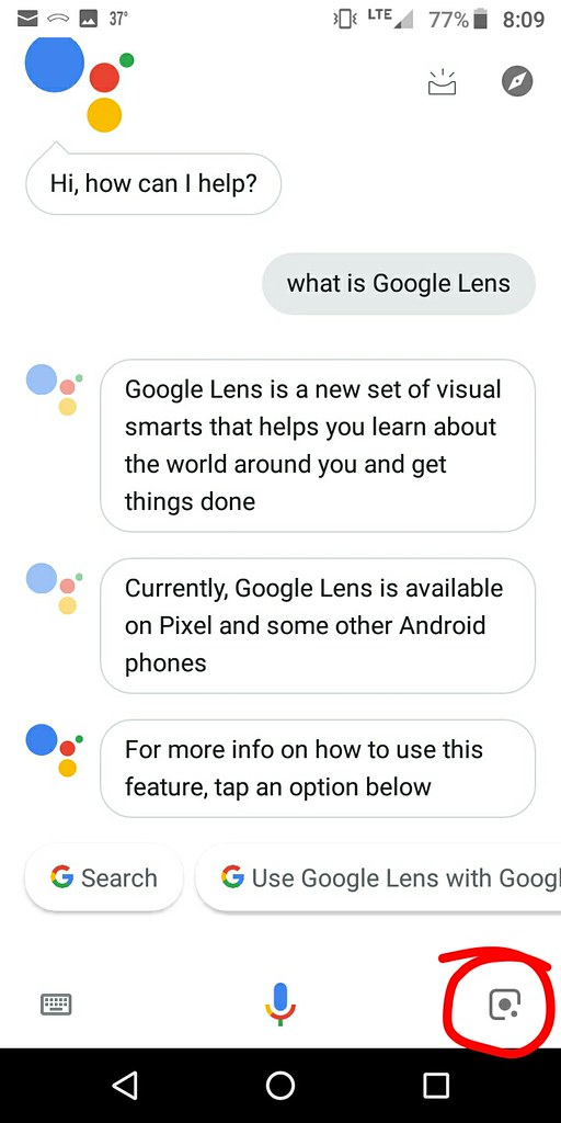 Google Lens as explained a Google Assistant query.