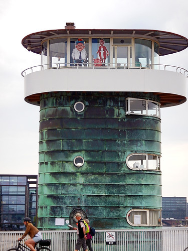 A verdigris watchtower on a bridge in Copenhagen, Denmark