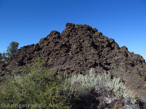 Rocky pile of lava beside one of Fleener Chimneys in Lava Beds National Monument, California
